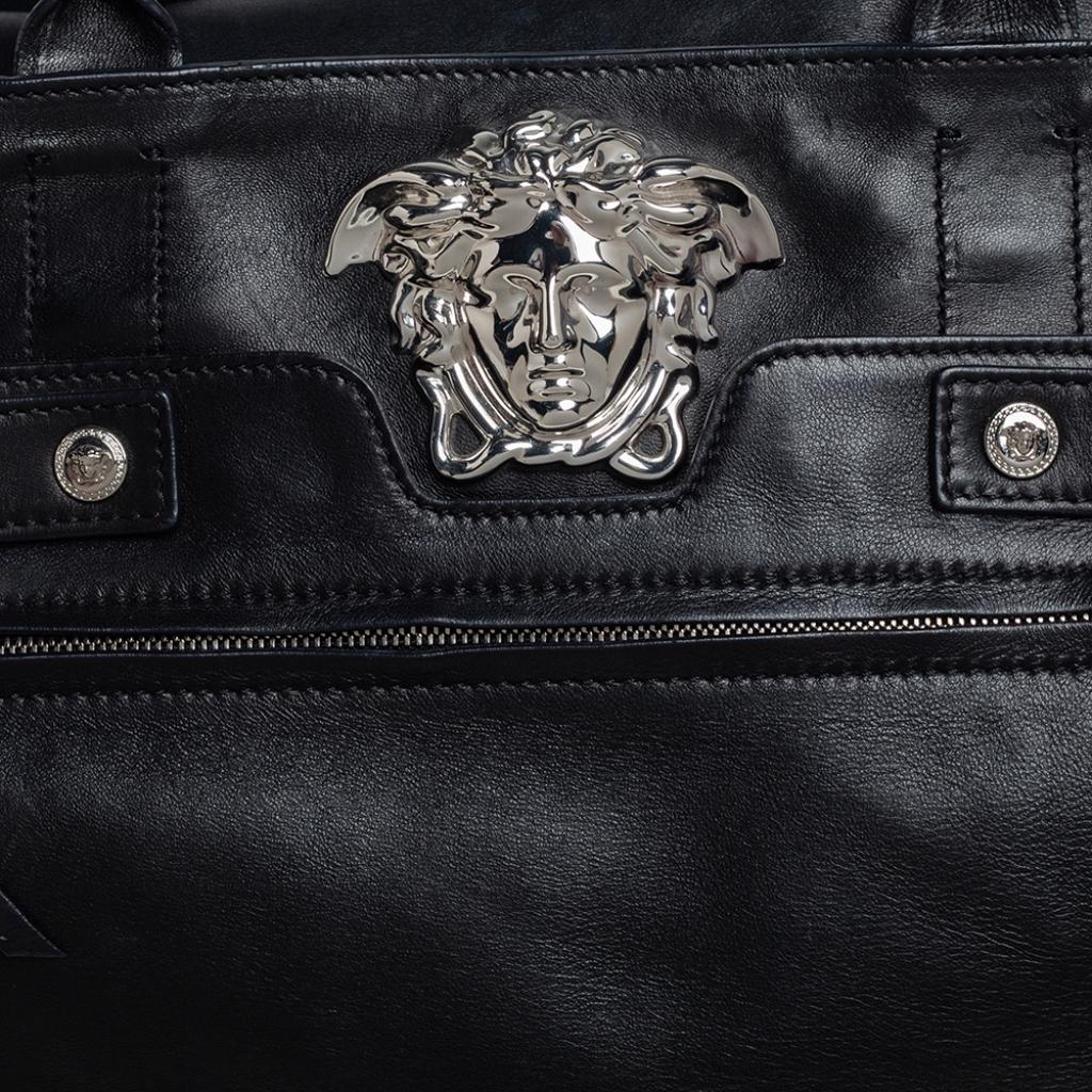 Versace Black Leather Donna Palazzo Top Handle Bag 1