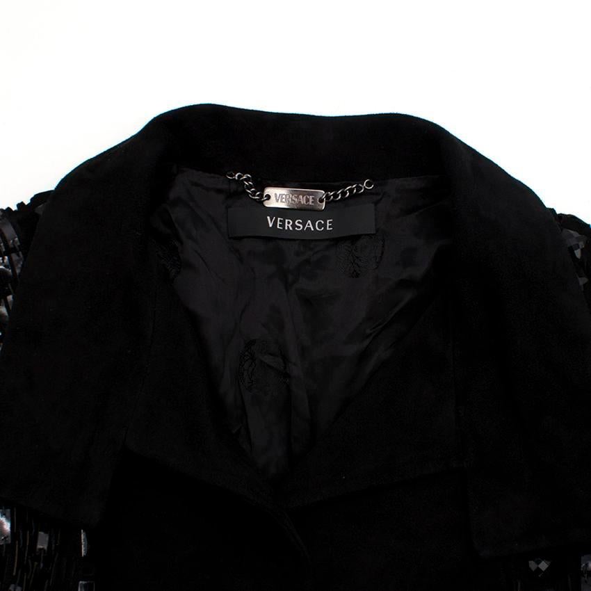 Women's Versace Black Leather Embellished Jacket US 0-2 For Sale