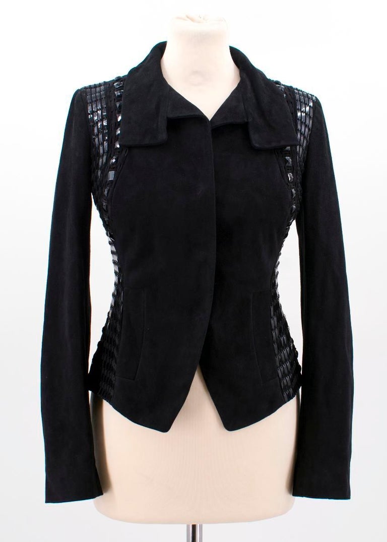 Versace Black Leather Embellished Jacket US 0-2 For Sale at 1stDibs