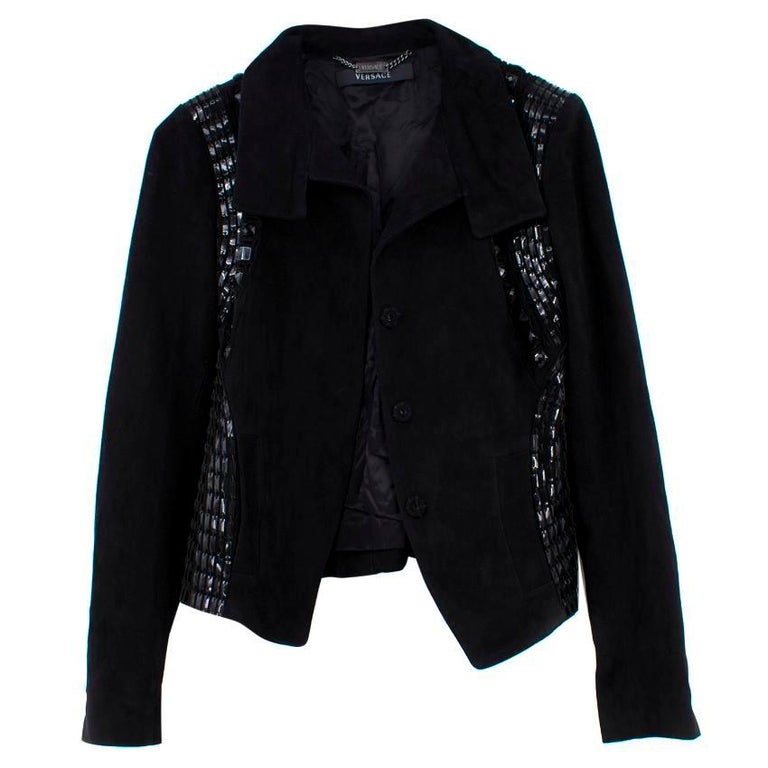 Versace Black Leather Embellished Jacket US 0-2 For Sale at 1stDibs
