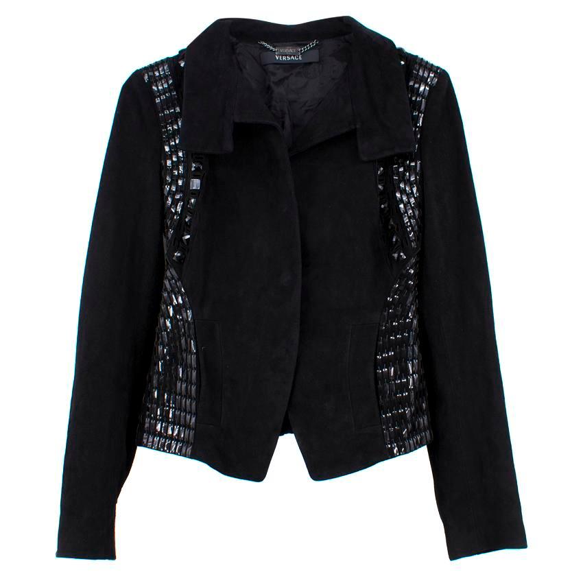 Versace Black Leather Embellished Jacket US 0-2 For Sale 5