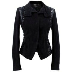 Versace Black Leather Embellished Jacket US 0-2