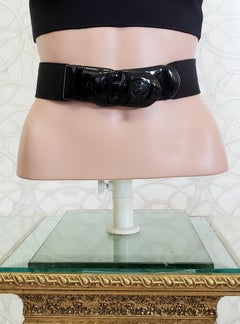 VERSACE BLACK LEATHER/FABRIC BELT w/MEDUSA HEAD PLASTIC BUCKLE size 42 and 44