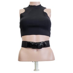 Versace, ceinture noire en cuir et tissu avec tête de molosse en mousseline, taille 42 et 44