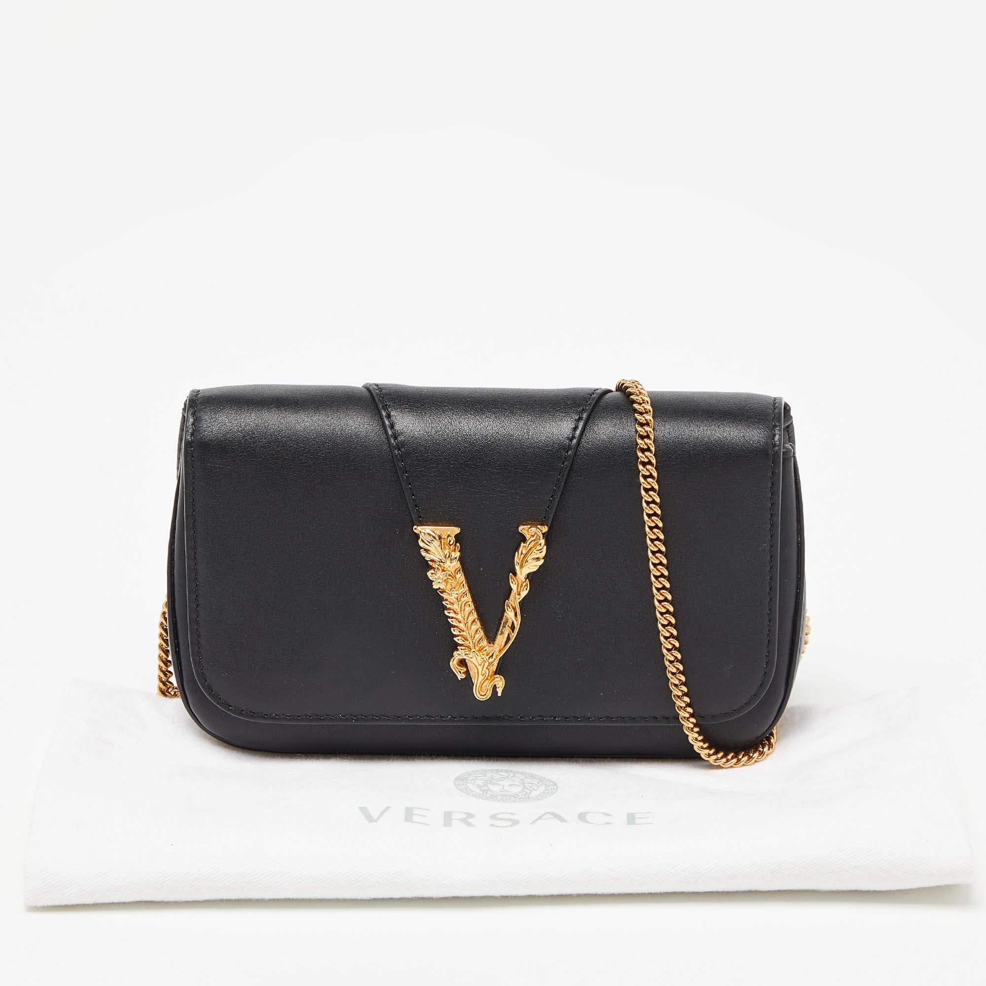 Versace Black Leather Flap Chain Clutch 6