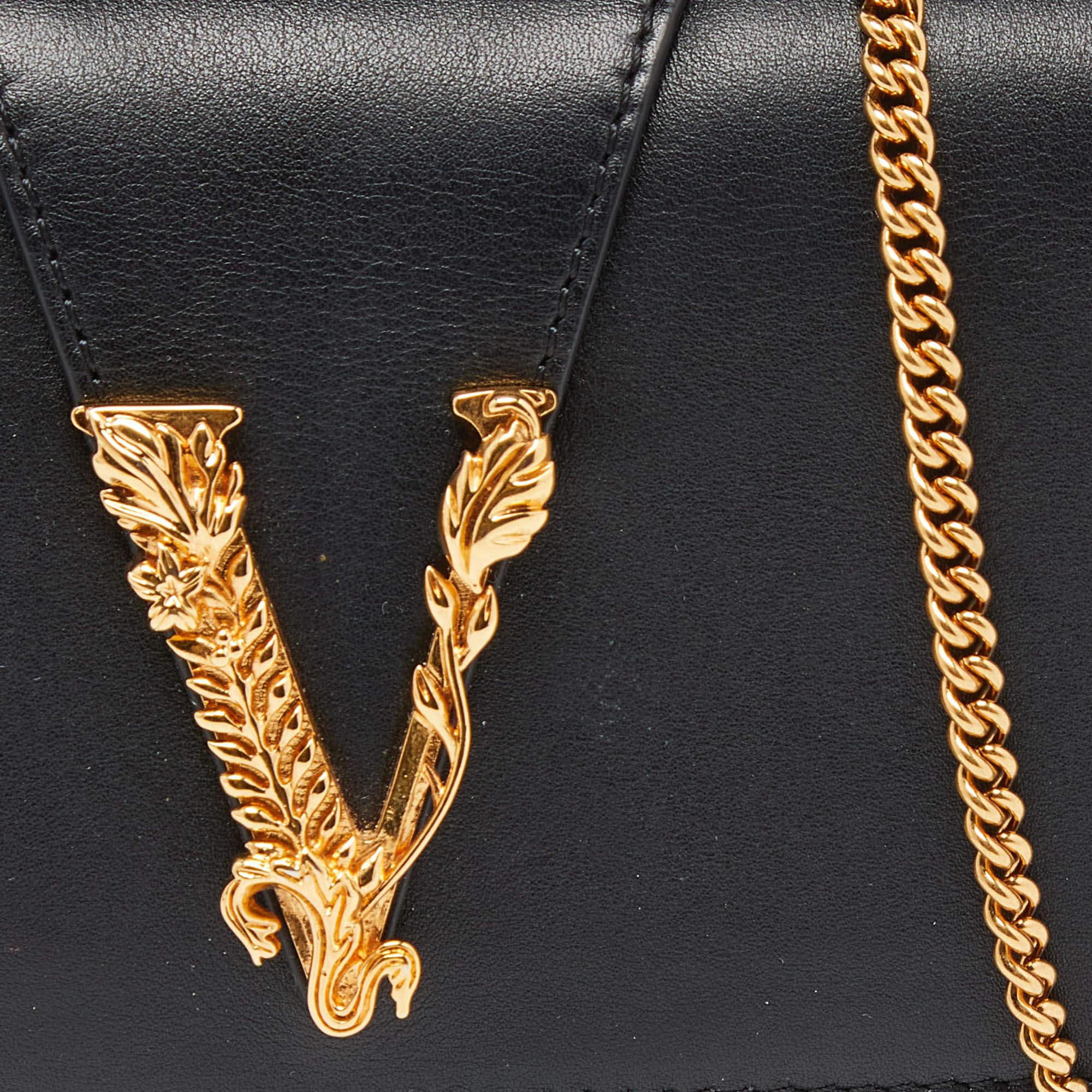 Versace Black Leather Flap Chain Clutch 3