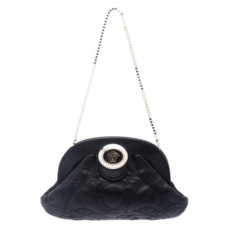 Versace Black Leather Frame Clutch For Sale at 1stDibs