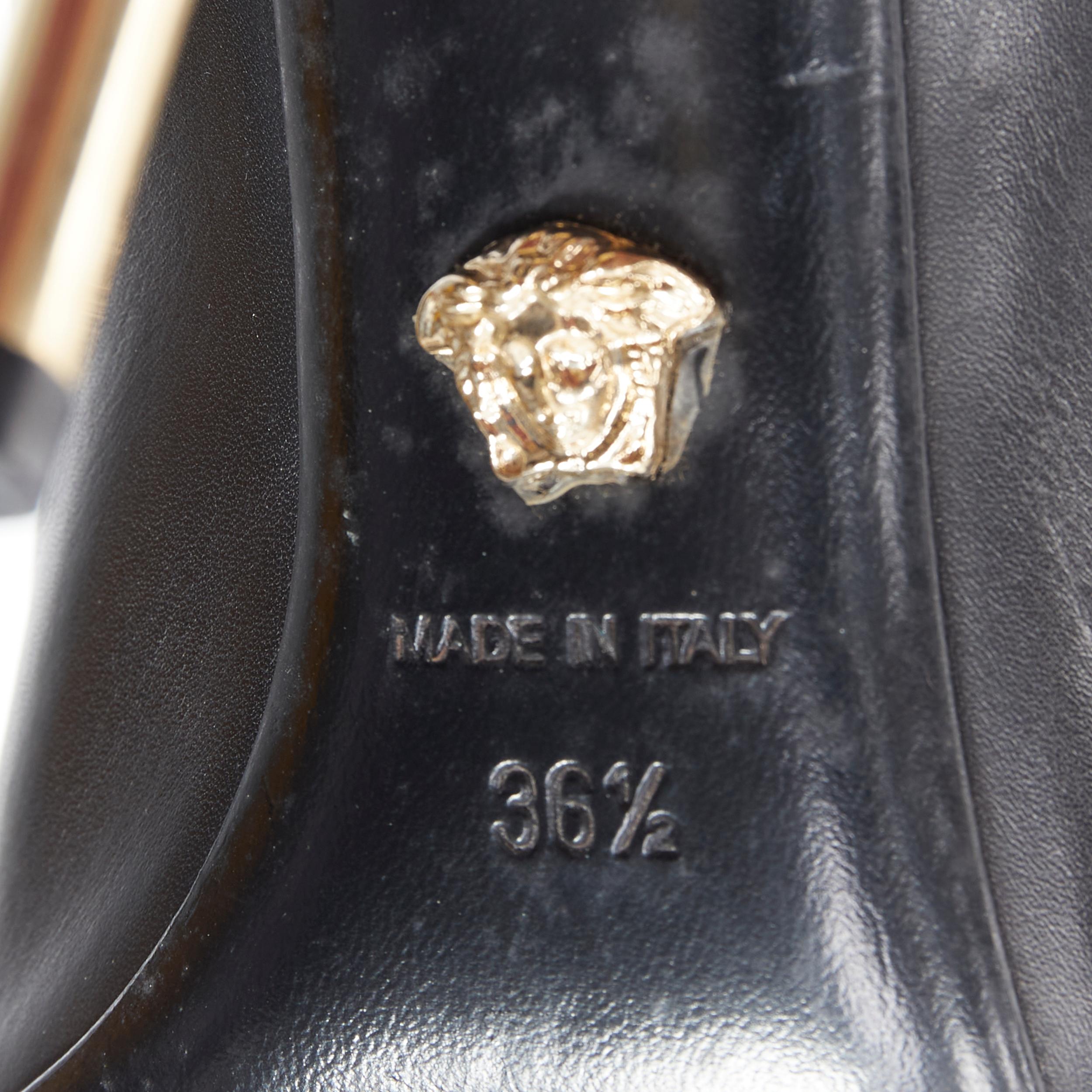 VERSACE piel negra dorada Medusa tacón cremallera trasera vaquero botín EU36.5 6
