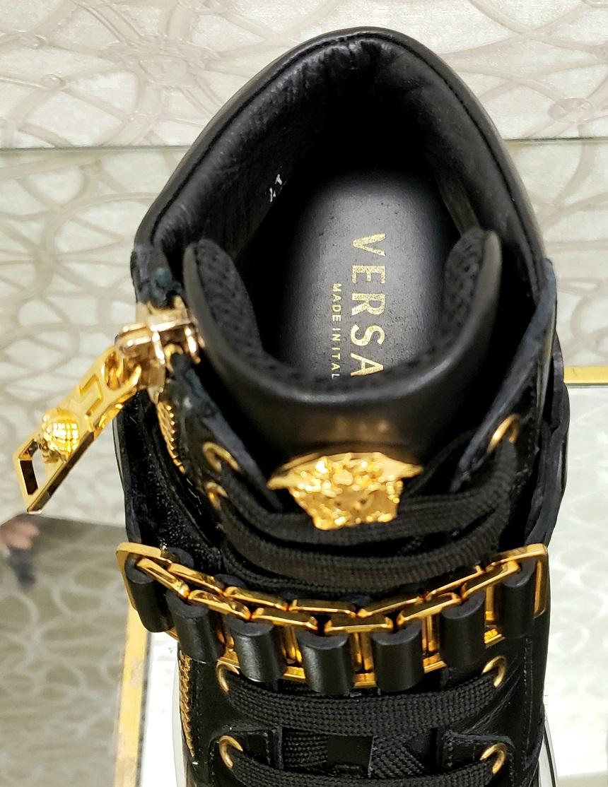 VERSACE BLACK LEATHER GOLD MEDUSA ZIPPER HIGH-TOP Fashion SNEAKERS 41 - 8 3
