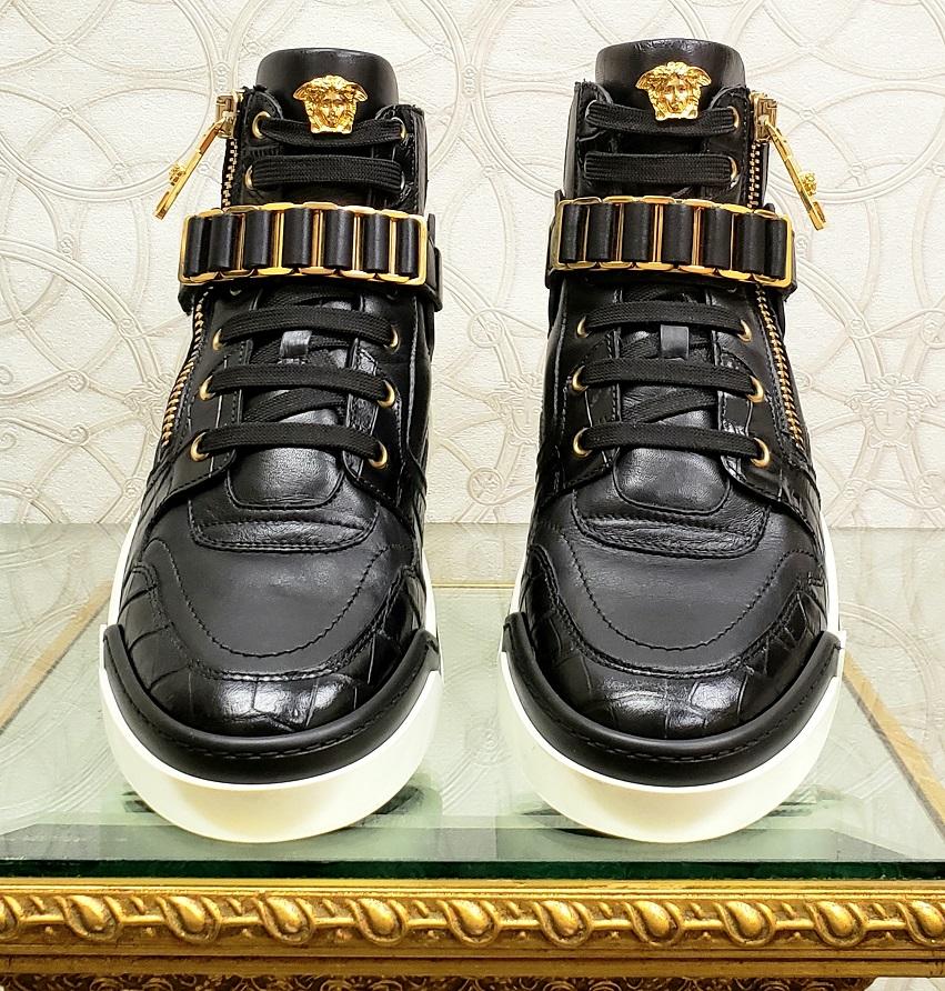 Men's VERSACE BLACK LEATHER GOLD MEDUSA ZIPPER HIGH-TOP Fashion SNEAKERS 41 - 8