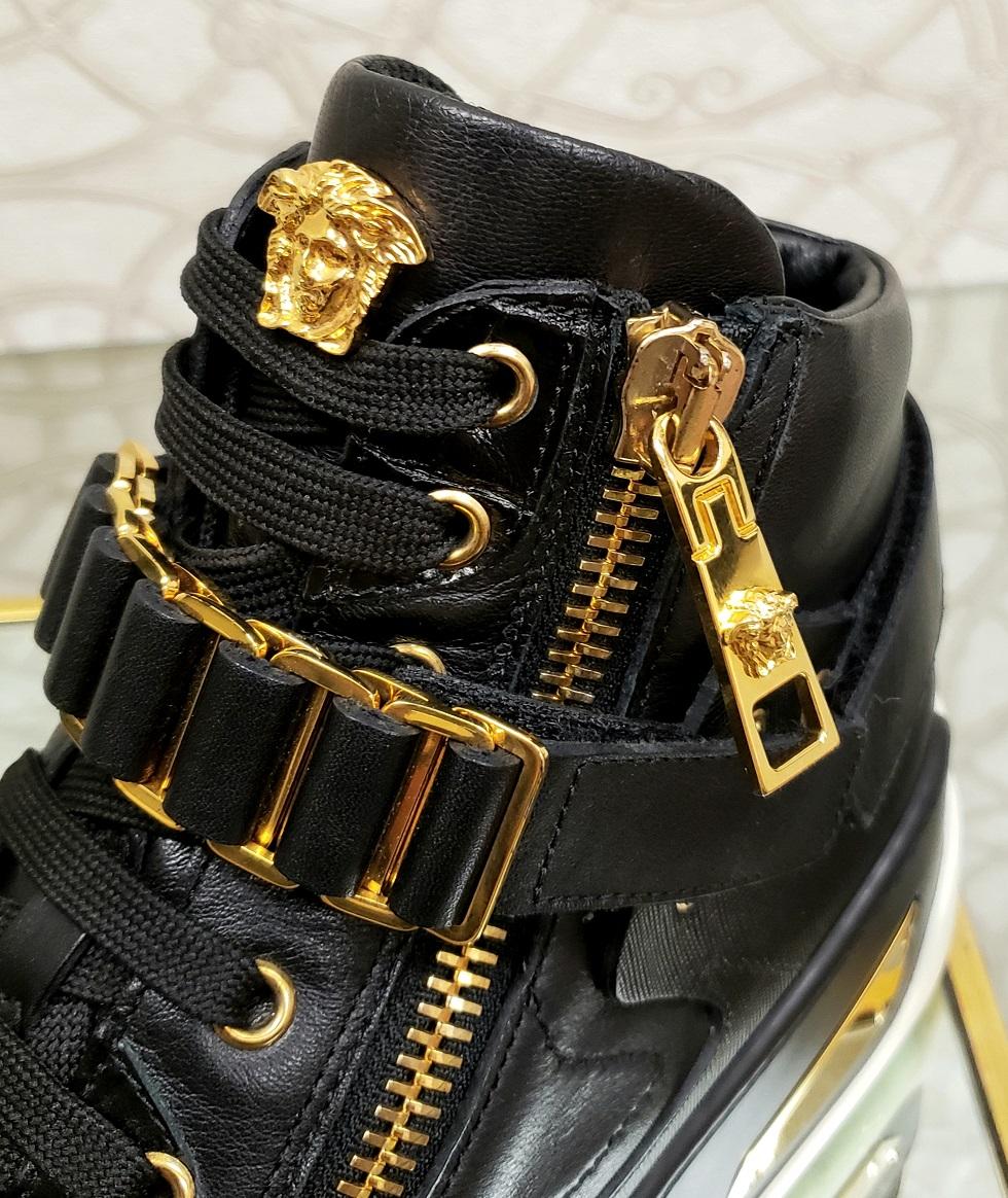 VERSACE BLACK LEATHER GOLD MEDUSA ZIPPER HIGH-TOP Fashion SNEAKERS 41 - 8 1