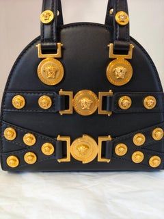 Versace black leather gold tone hardware Tribute Medallion Shoulder handle bag