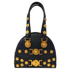 Versace black leather gold tone hardware Tribute Medallion Shoulder handle bag