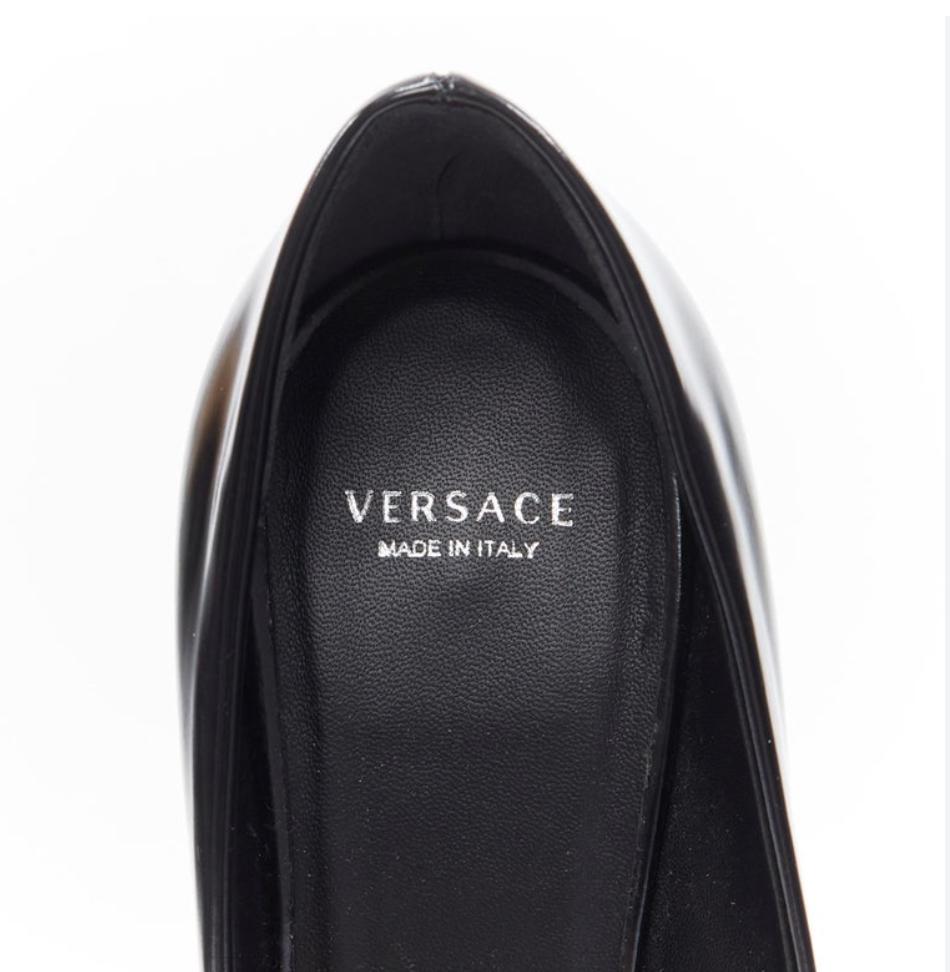 Versace Black Leather Black Tonal Medusa Head Palazzo Platform Pump Size 41 In New Condition For Sale In Paradise Island, BS