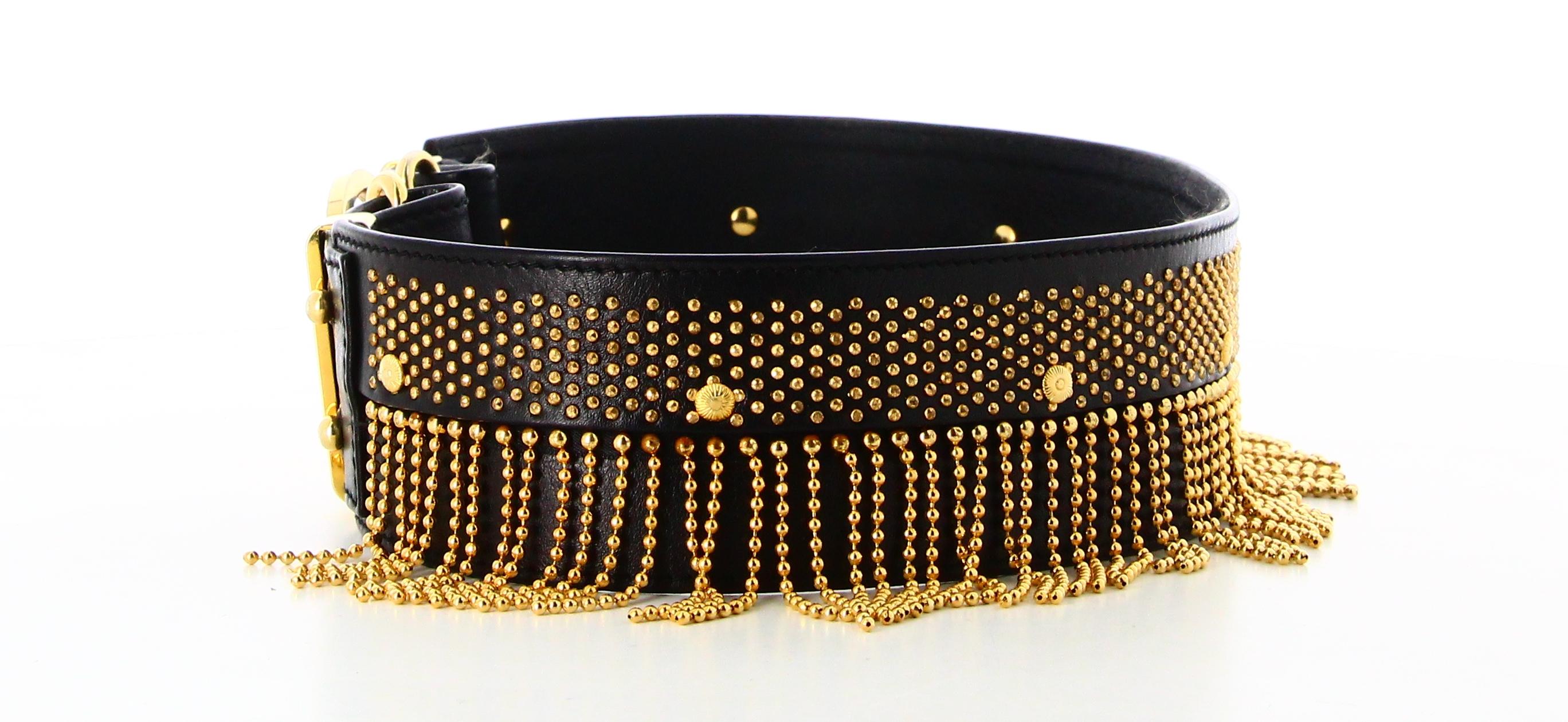 Women's Versace Black Leather Golden Fringe Belt  For Sale