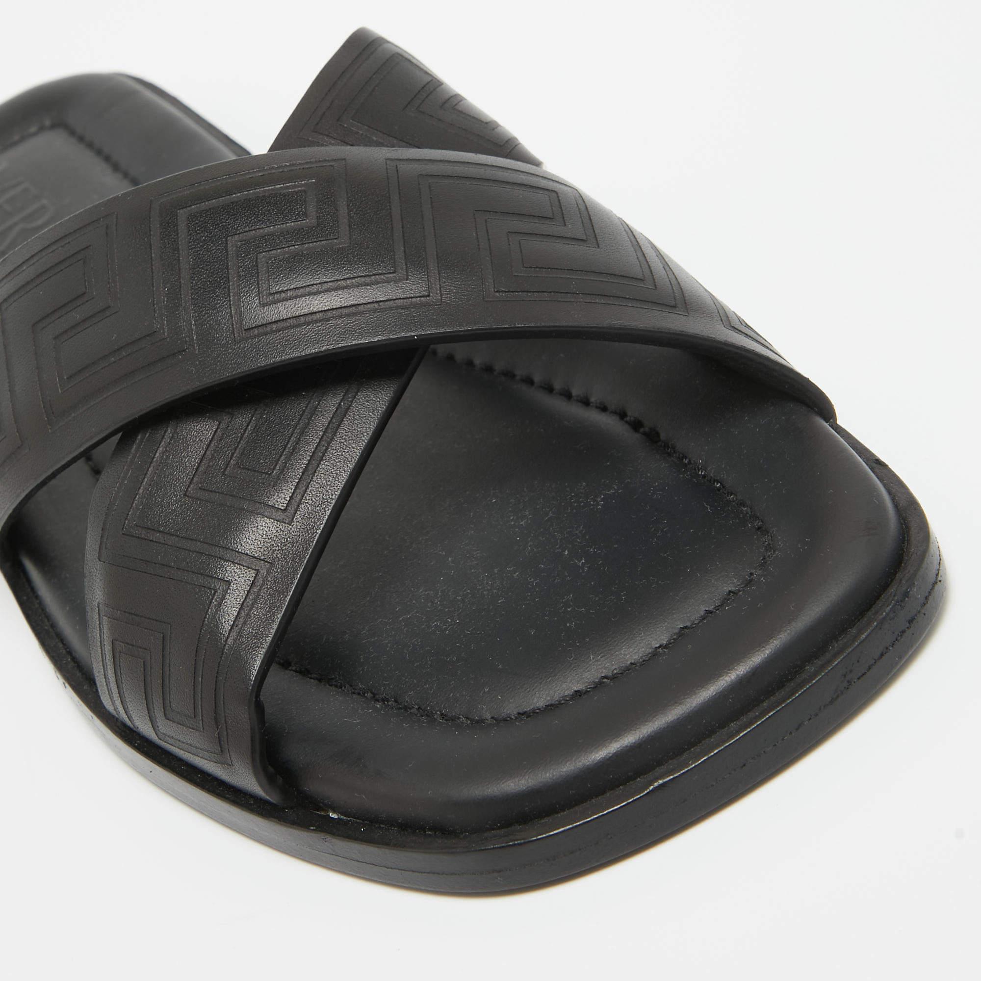 Versace Black Leather Greca Flat Slides Size 42.5 1