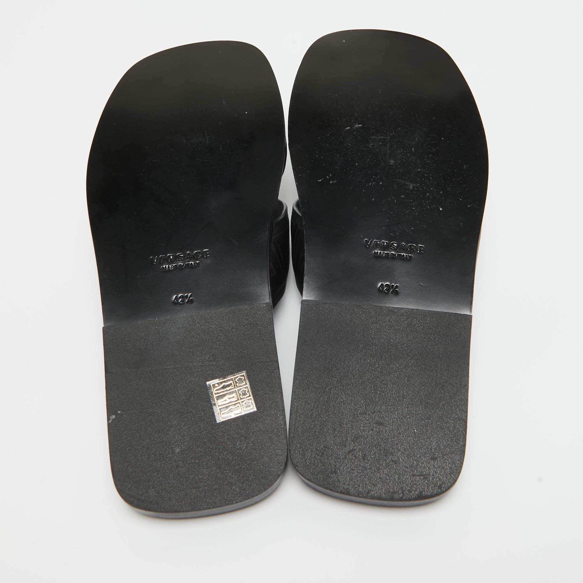 Versace Black Leather Greca Flat Slides Size 42.5 2