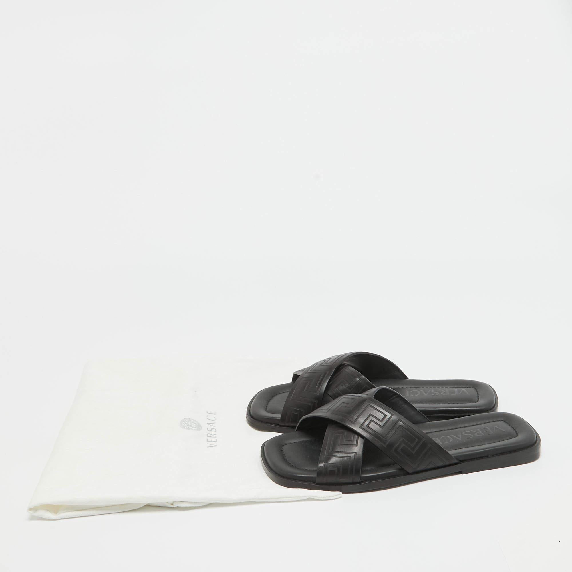 Versace Black Leather Greca Flat Slides Size 42.5 5