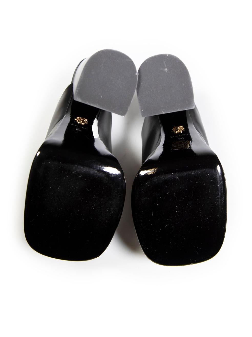 Women's Versace Black Leather High Heel Mules Size IT 38 For Sale
