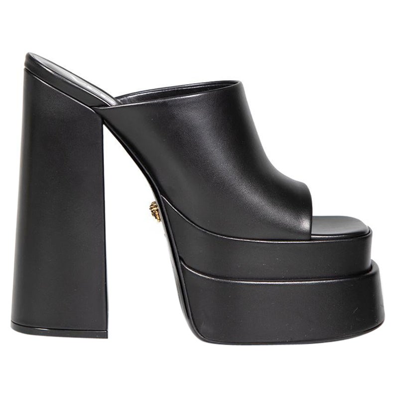 Versace Black Leather High Heel Mules Size IT 38