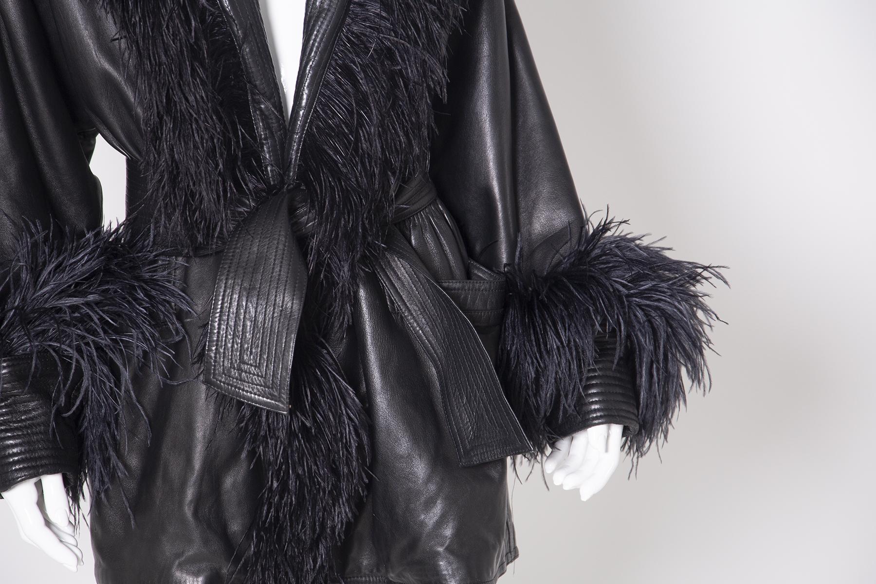 Women's Gianni Versace Eccentric Leather Jacket with Ostrich Feathers