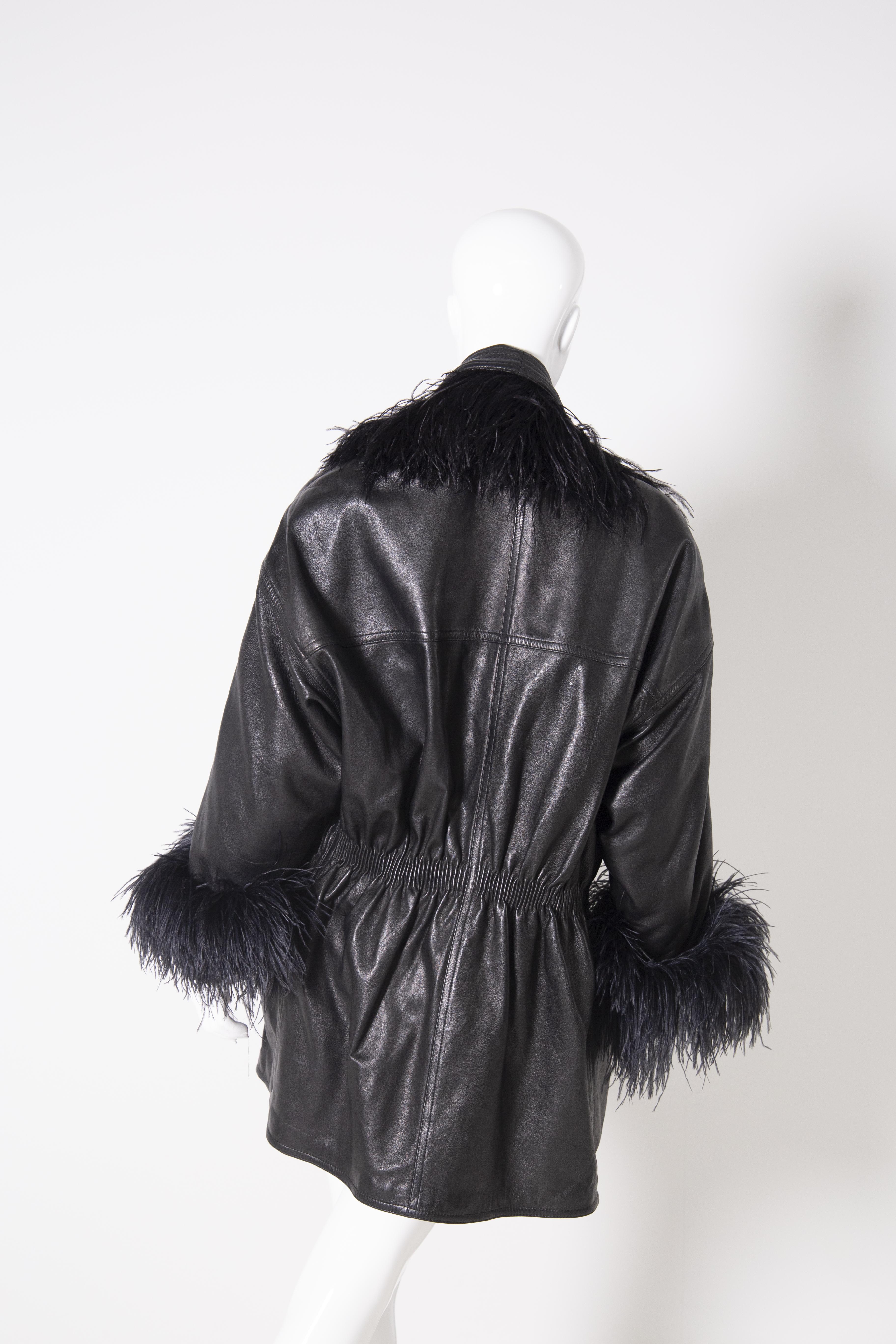 Gianni Versace Eccentric Leather Jacket with Ostrich Feathers 1