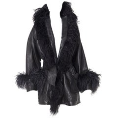 Gianni Versace Eccentric Leather Jacket with Ostrich Feathers