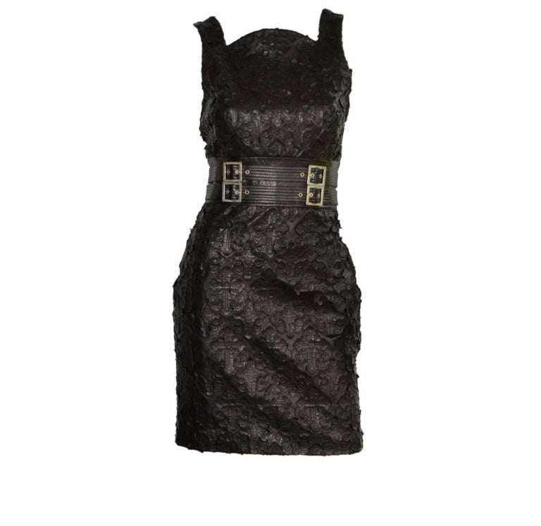Versace Black Leather Kate Moss Mini Cocktail Dress with Cross ...
