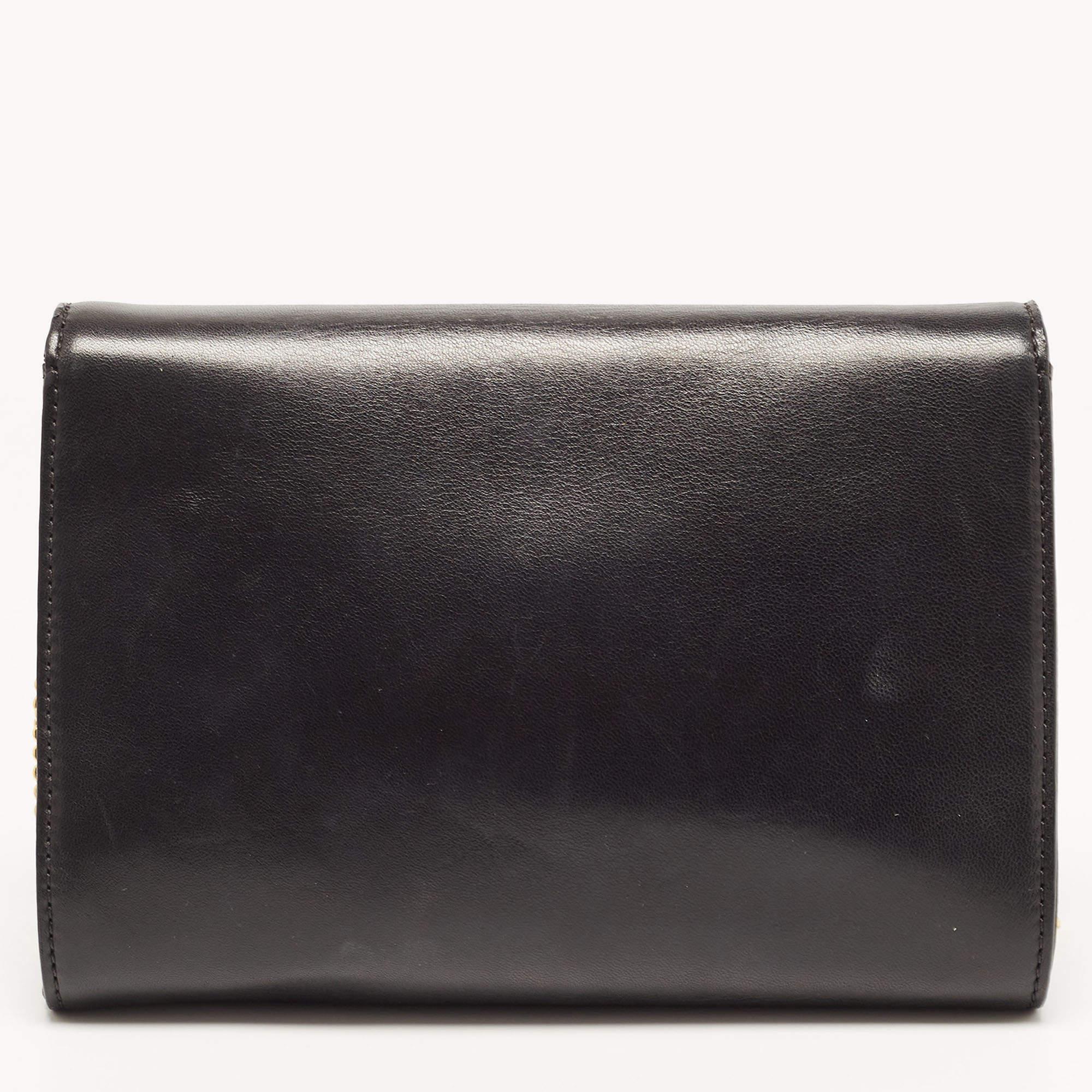 Women's Versace Black Leather La Medusa Flap Chain Clutch