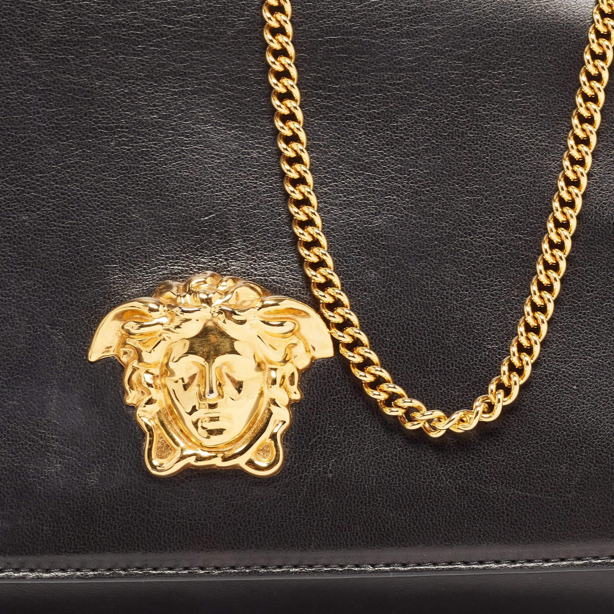 Versace Black Leather La Medusa Flap Chain Clutch 1