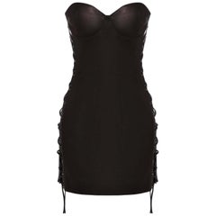 VERSACE BLACK LEATHER LACE UP MINI STRAPLESS Dress 38, 40