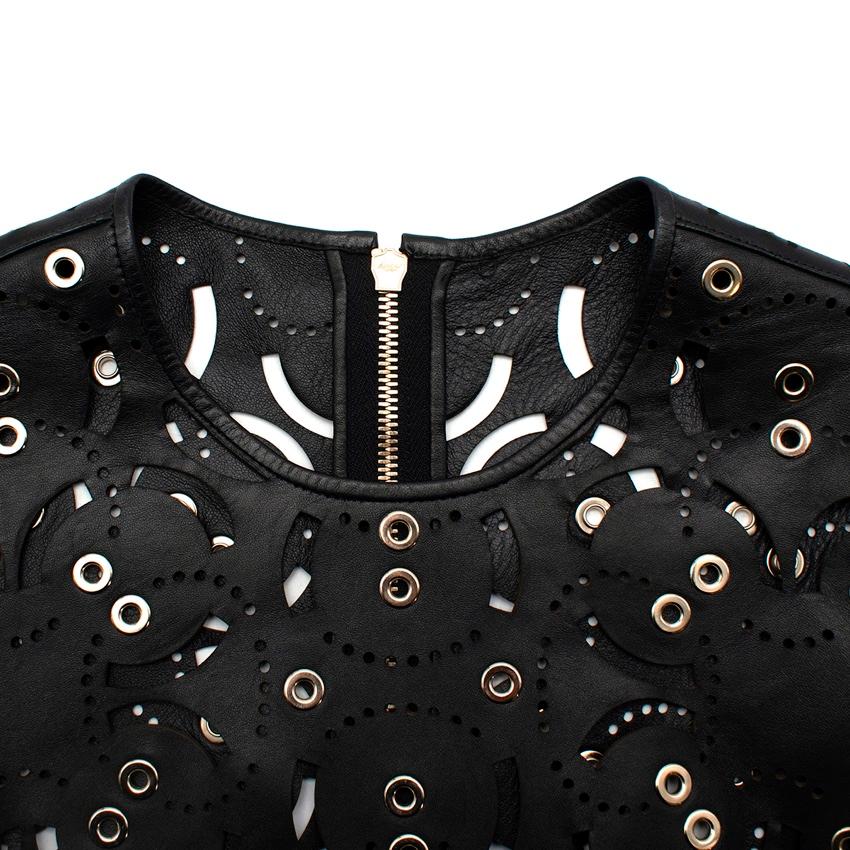 Versace Black Leather Laser-Cut Eyelet Embellished Dress In Excellent Condition For Sale In London, GB