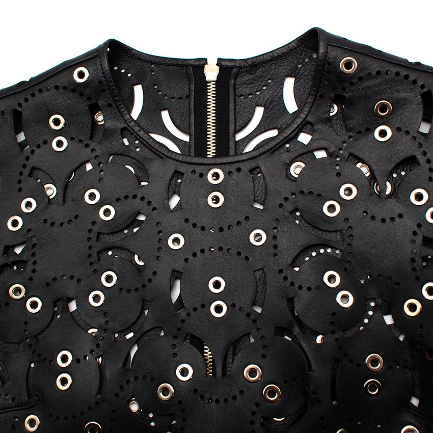 Women's Versace Black Leather Laser-Cut Eyelet Embellished Dress For Sale