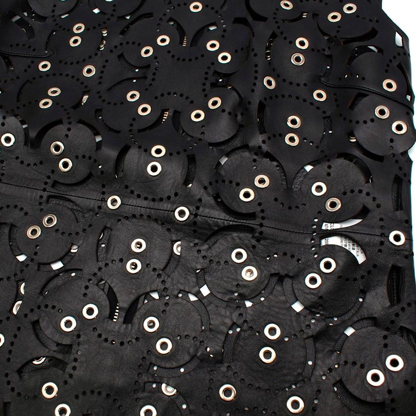 Versace Black Leather Laser-Cut Eyelet Embellished Dress For Sale 1
