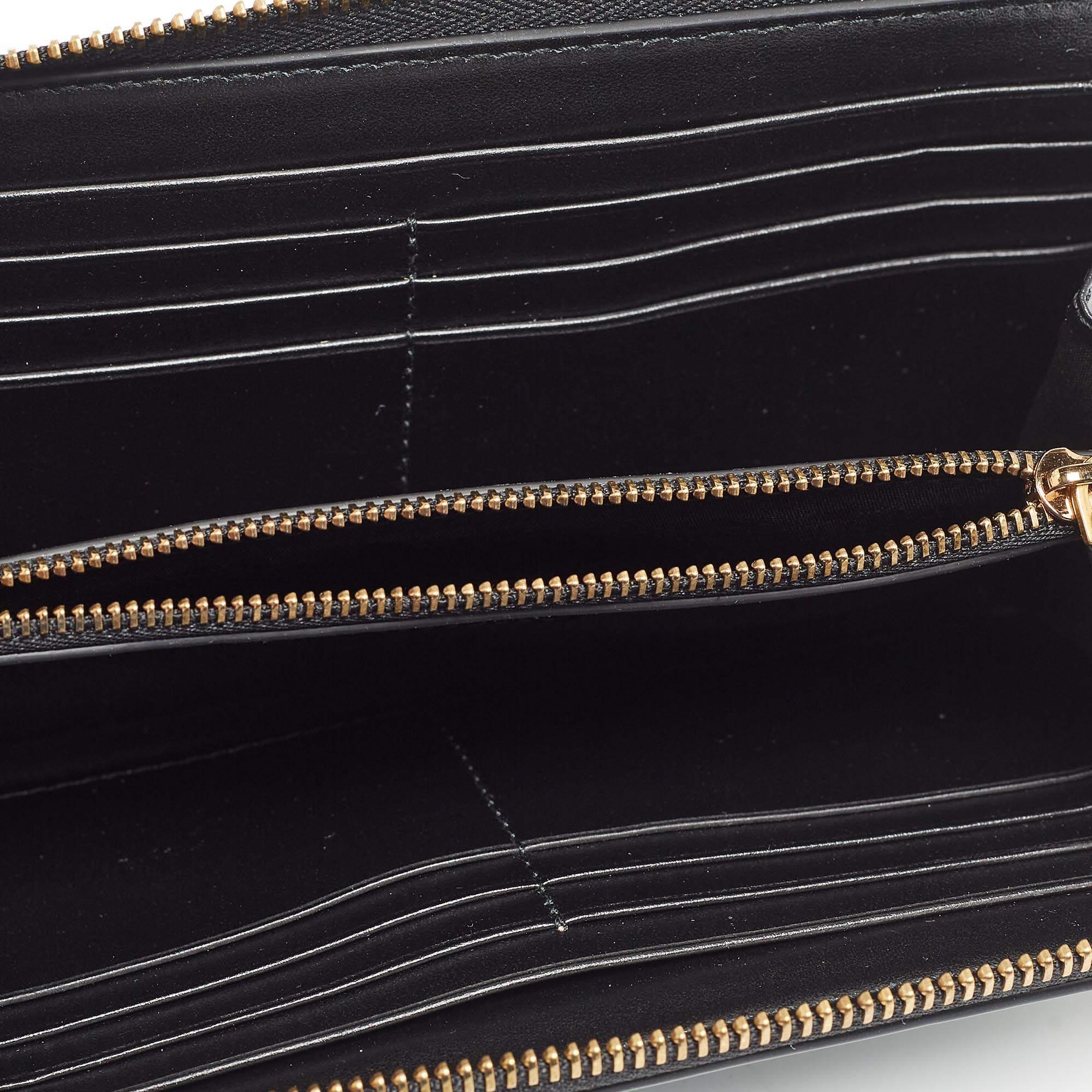 Women's Versace Black Leather Logo Zip Around Continental Wallet