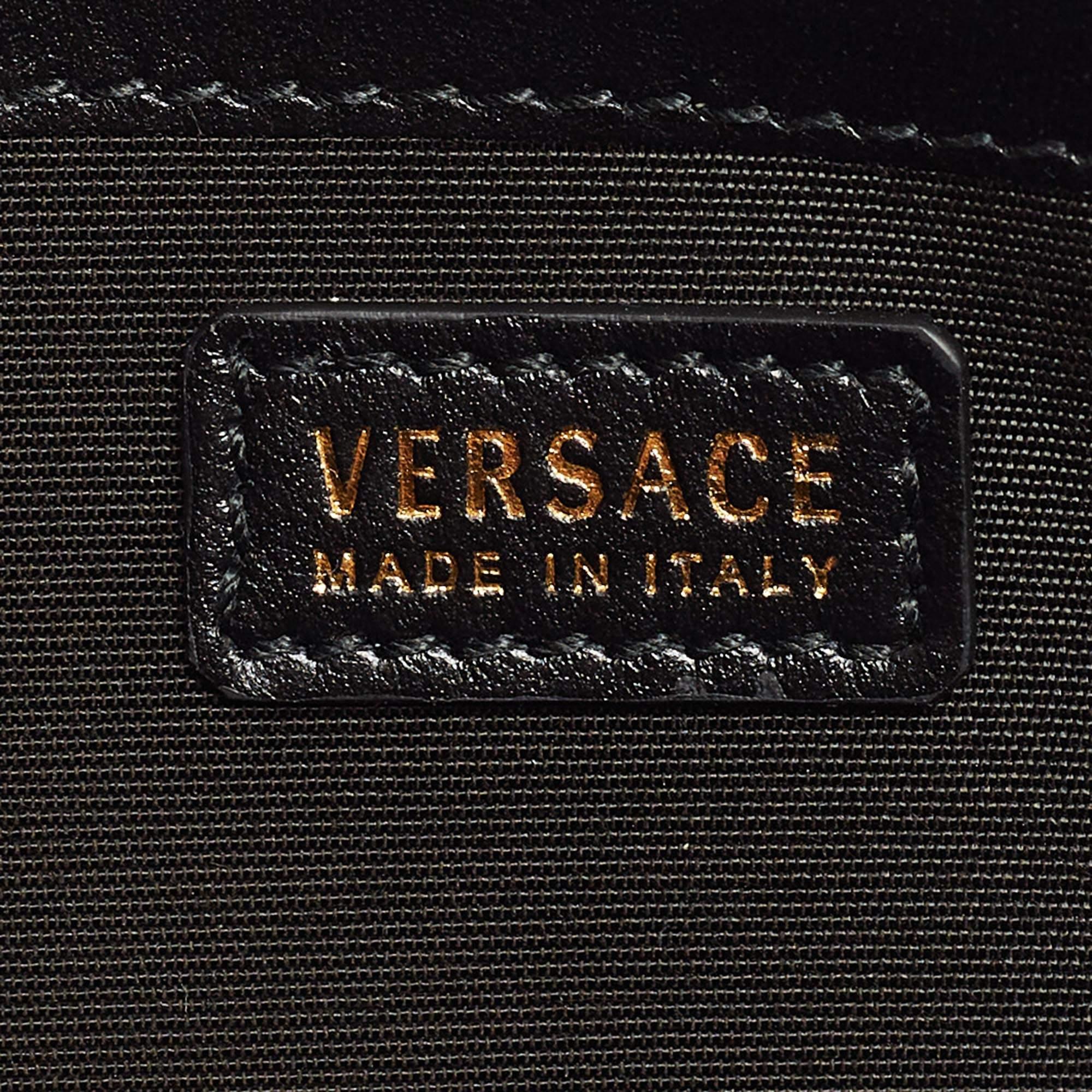 Versace Black Leather Logo Zip Around Continental Wallet 3