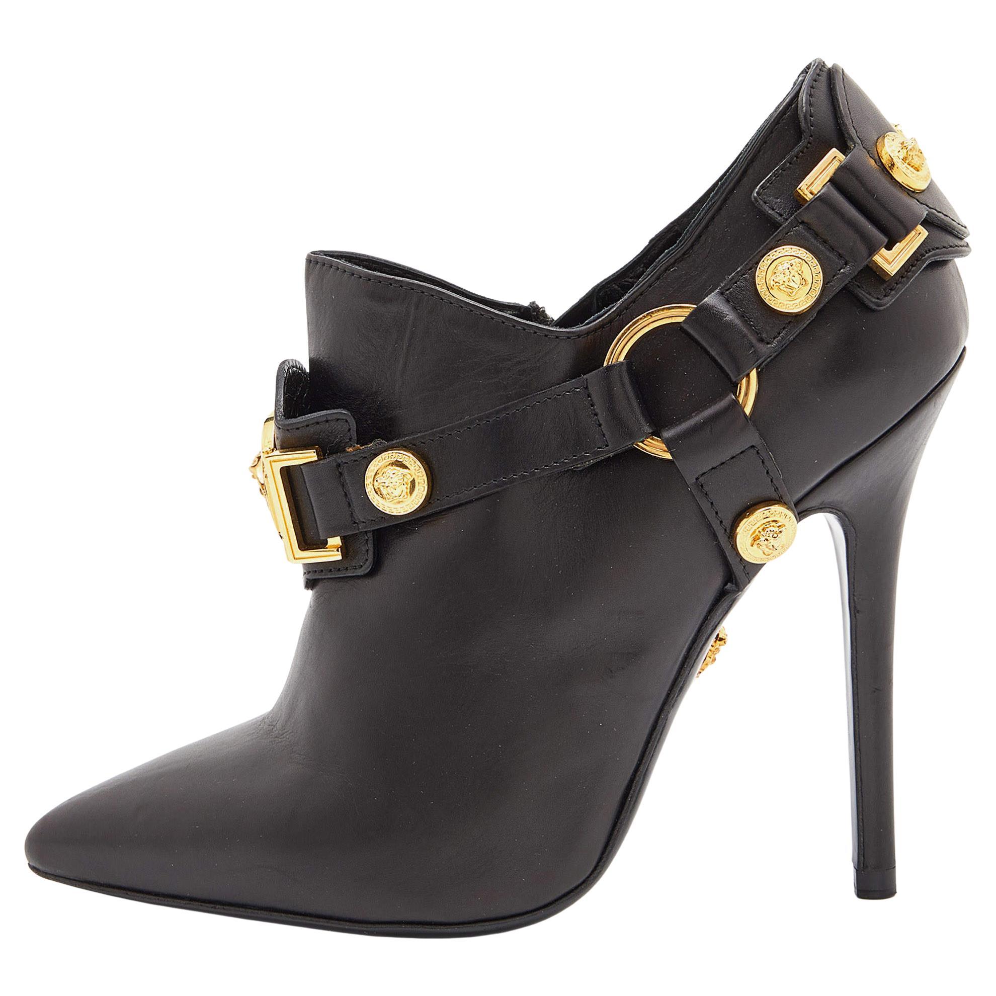 Versace - Bottines Medusa en cuir noir - Taille 35