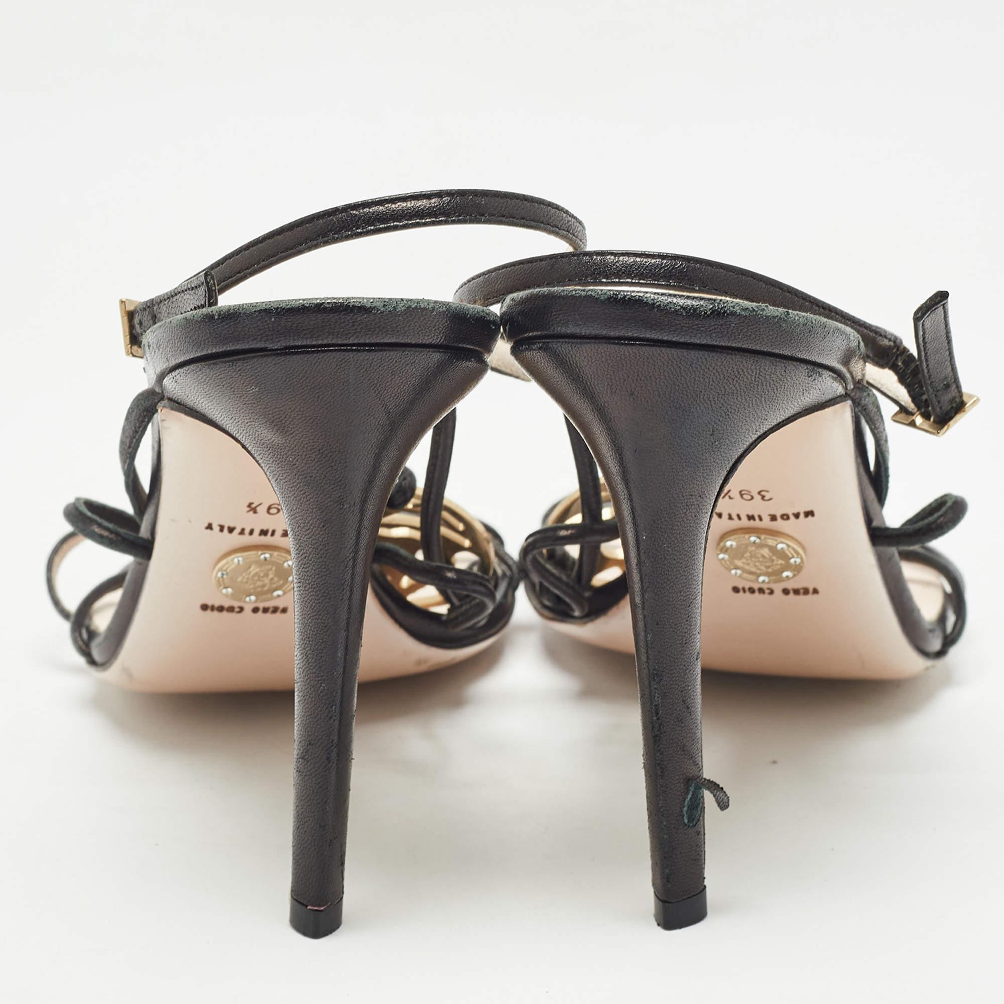 Versace Black Leather Medusa Ankle Strap Sandals Size 39.5 1