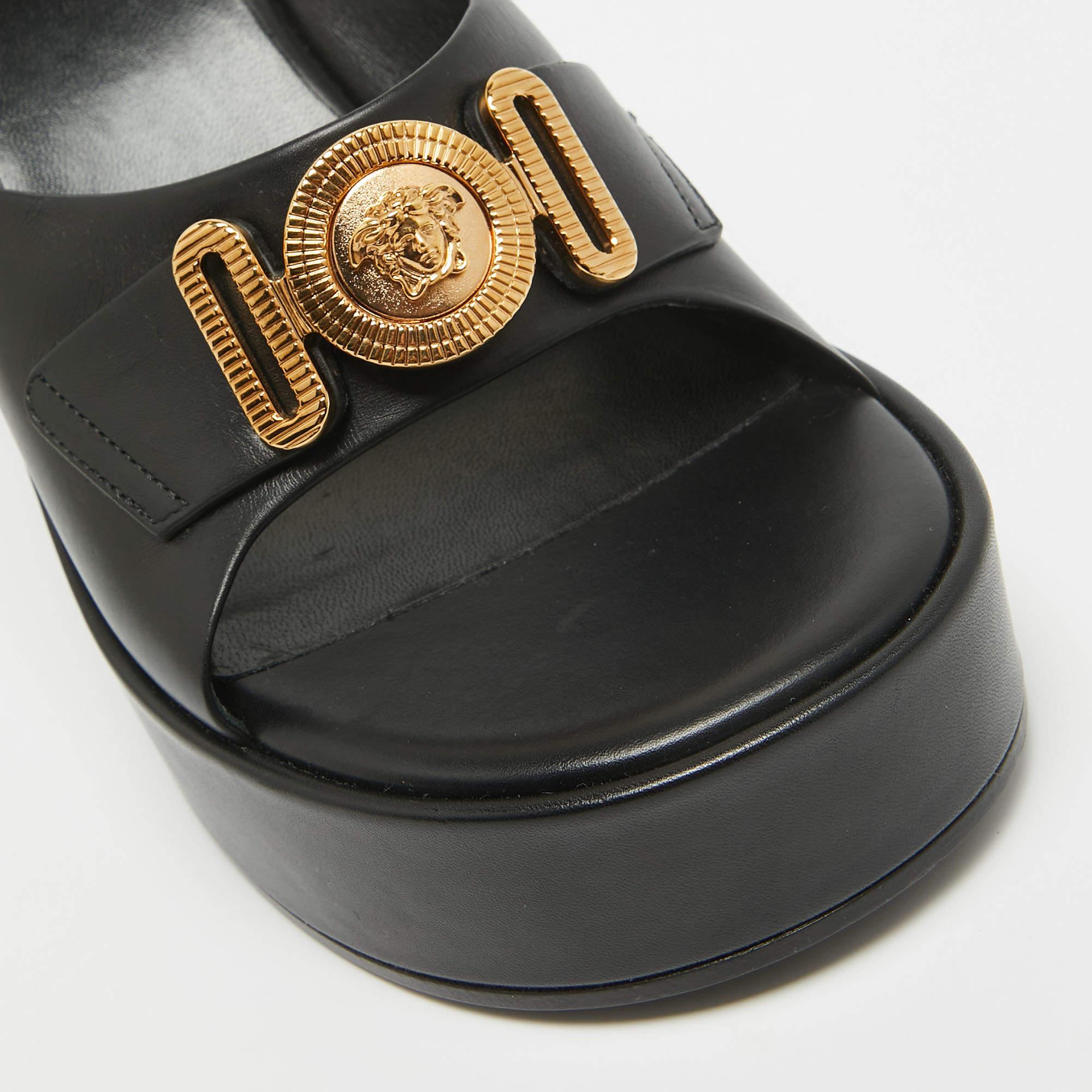 Versace Black Leather Medusa Biggie Platform Slide Sandals Size 39 3