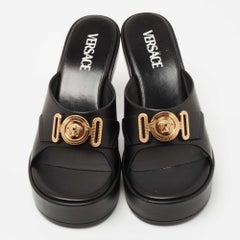 Versace Black Leather Medusa Biggie Platform Slides Sandals Size 38