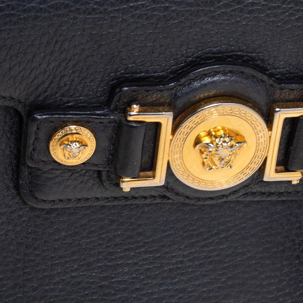Versace Black Leather Medusa Buckle Flap Crossbody Bag 2