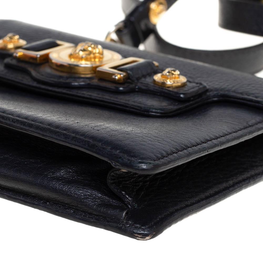 Versace Black Leather Medusa Buckle Flap Crossbody Bag 5