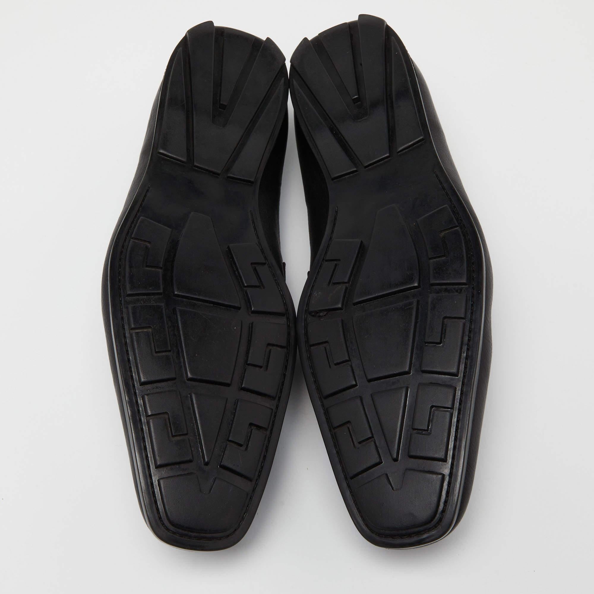 Versace Black Leather Medusa Buckle Slip On Loafers Size 46 For Sale 1