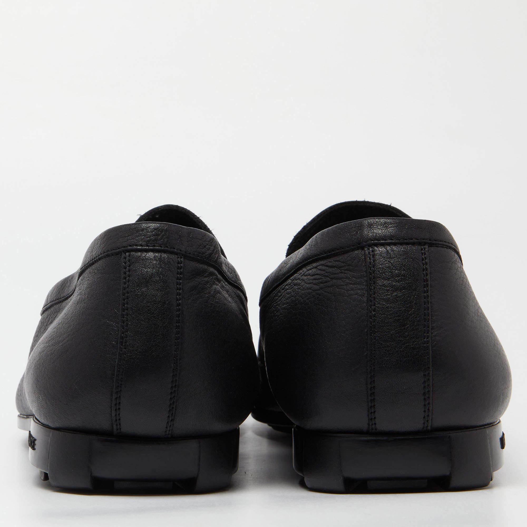 Versace Black Leather Medusa Buckle Slip On Loafers Size 46 For Sale 3