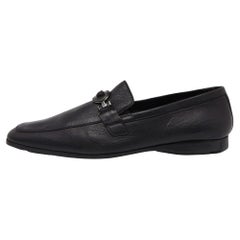 Retro Versace Black Leather Medusa Buckle Slip On Loafers Size 46