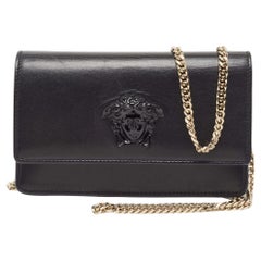 Versace Black Leather Medusa Chain Flap Bag