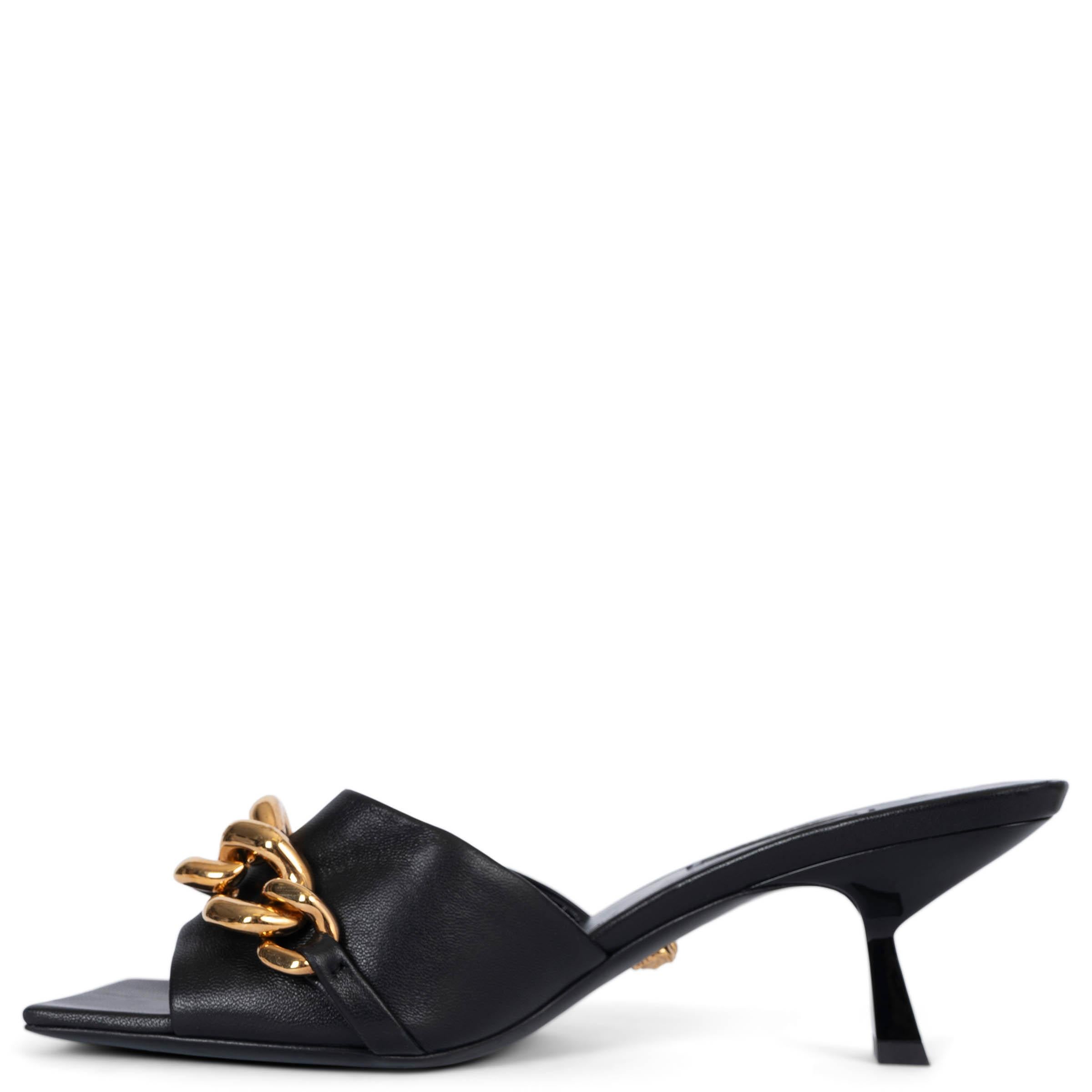 VERSACE schwarz Leder MEDUSA CHAIN Slipper Sandalen Schuhe 38.5 (Schwarz)