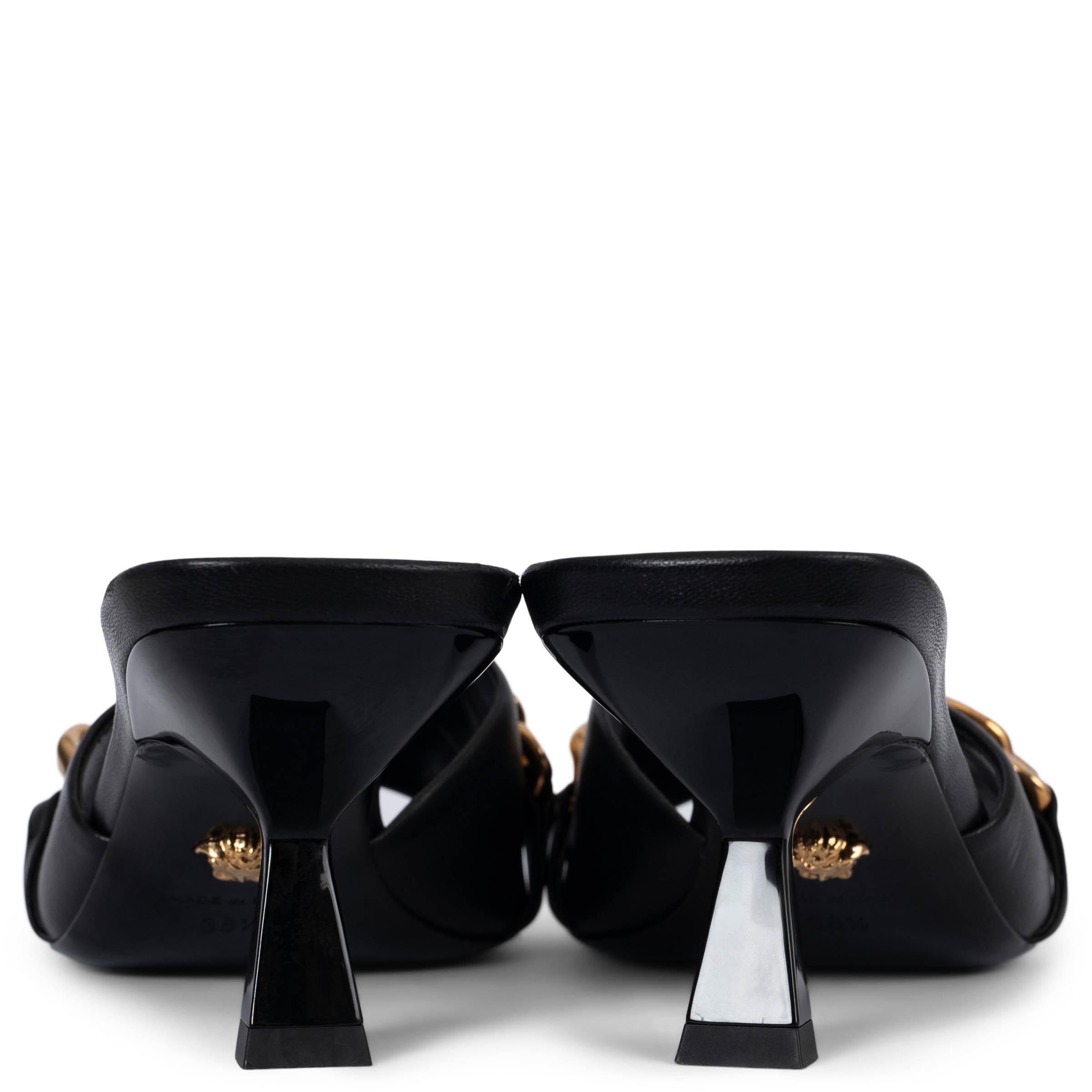 VERSACE schwarz Leder MEDUSA CHAIN Slipper Sandalen Schuhe 38.5 Damen