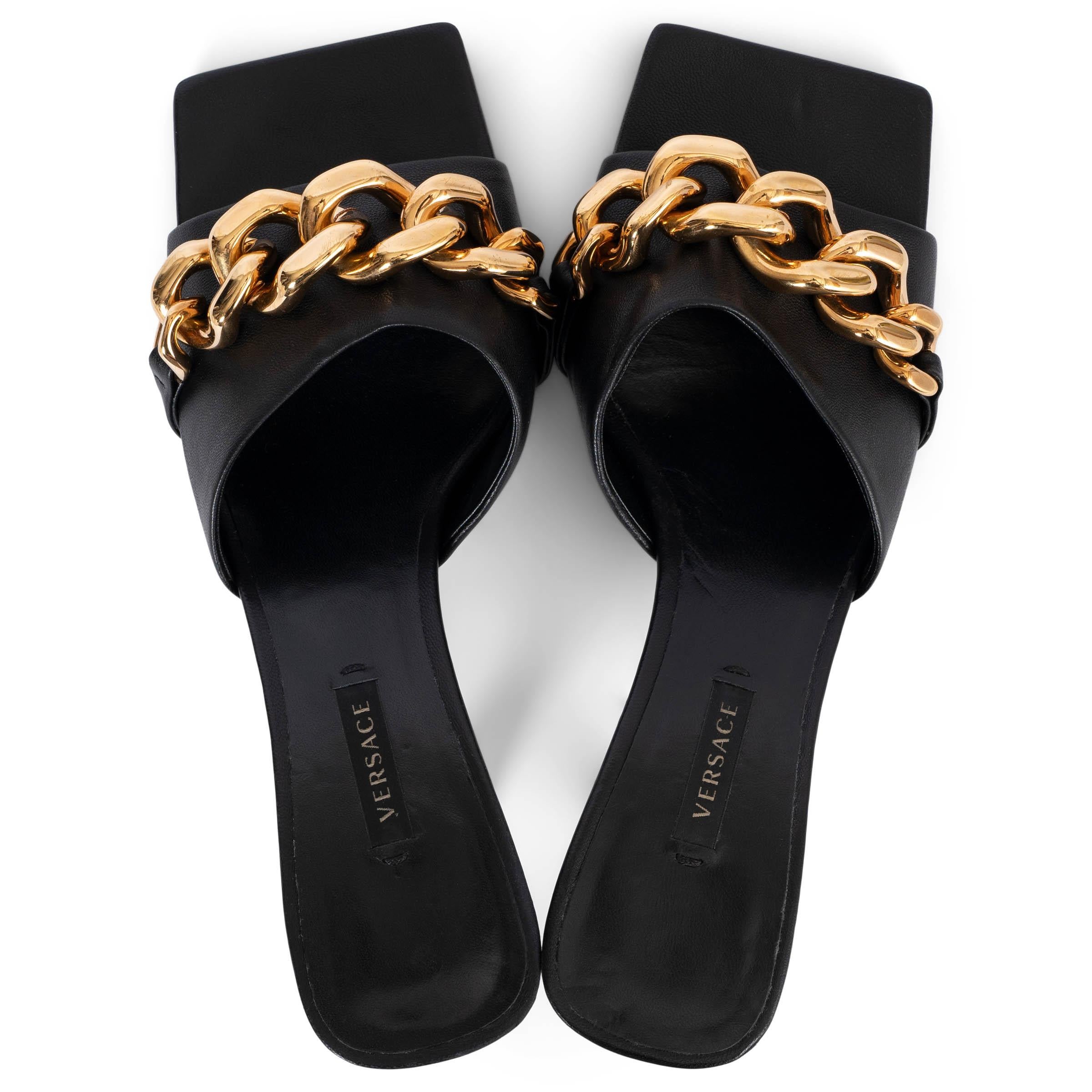 VERSACE schwarz Leder MEDUSA CHAIN Slipper Sandalen Schuhe 38.5 1
