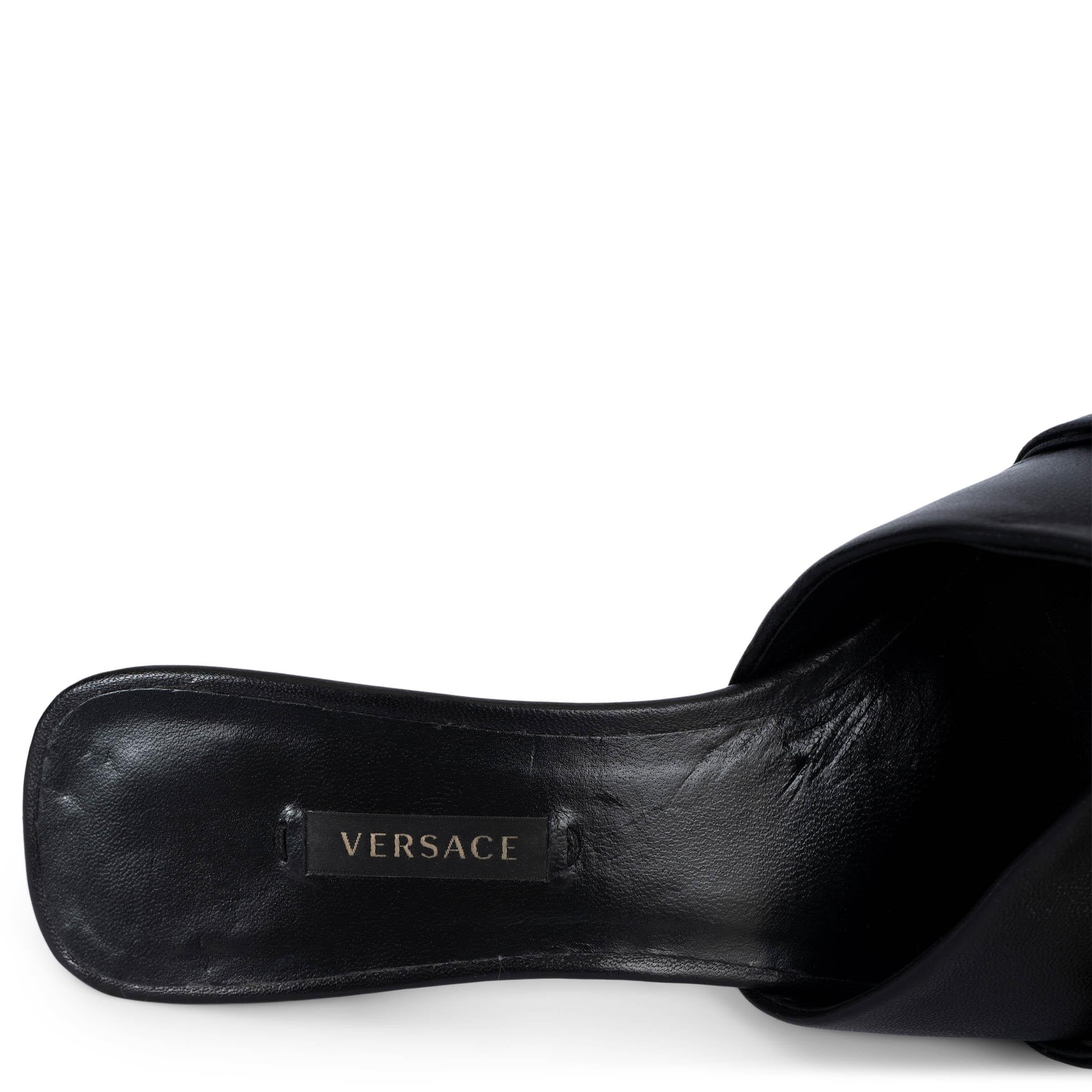 VERSACE schwarz Leder MEDUSA CHAIN Slipper Sandalen Schuhe 38.5 2